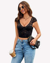 FLace Bustier Cap Sleeve Crop Top